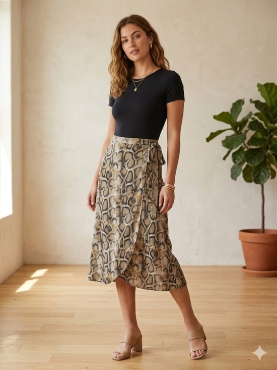 Como Vintage Dresses & Skirts - Como Vintage Snakeskin Wrap Midi Skirt, Small